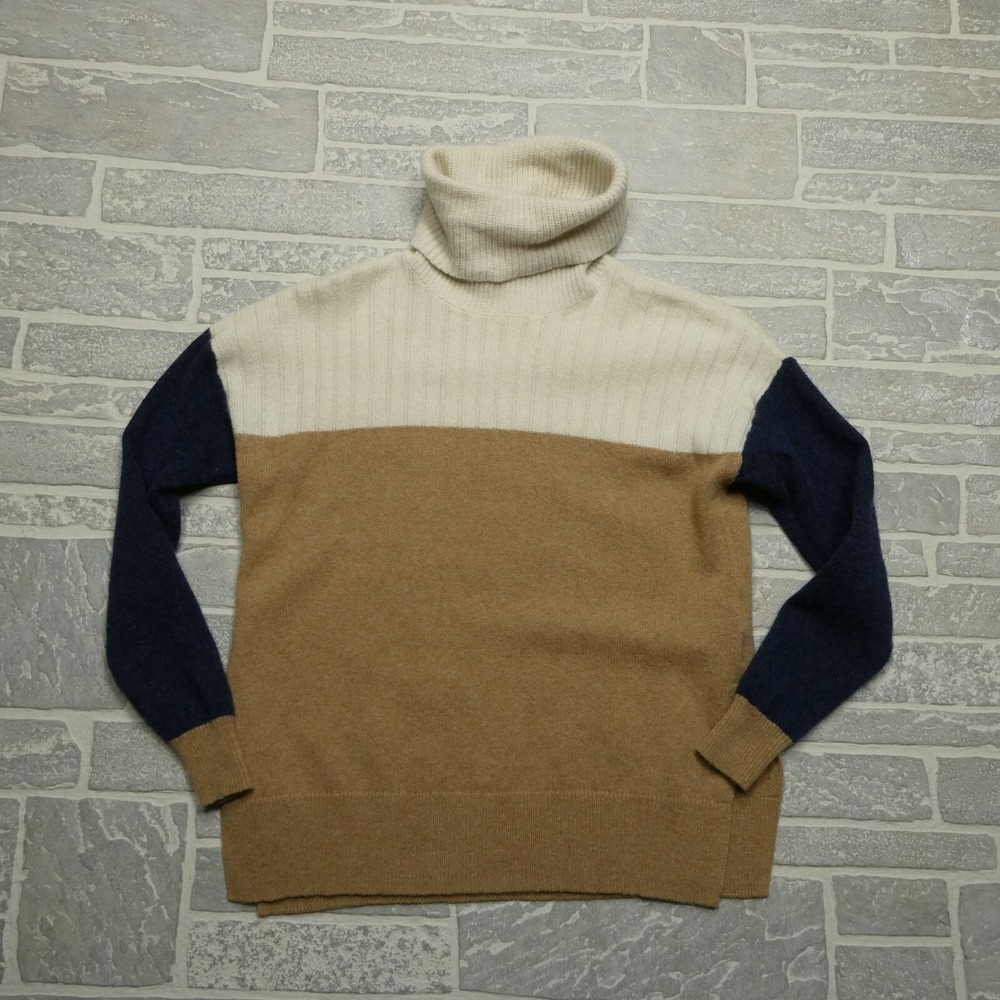 Madewell Sweater Womens XS Color Block Wool Blend Turtleneck Pullover Side Slits